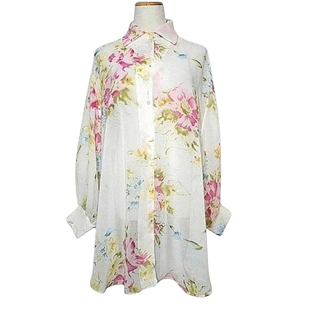 Victoria's Secret Collection Oversized Button Up Pajama Shirt Floral Vintage 90s